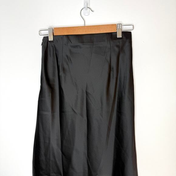 Aqua Satin Slip Midi Skirt With Flutter Hem In Black Size Small - Picture 7 of 9